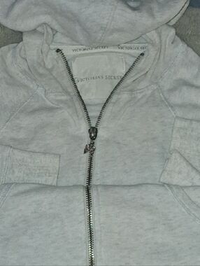 Victoria's Secret Light Gray Full-Zip Hoodie with Charm Pull